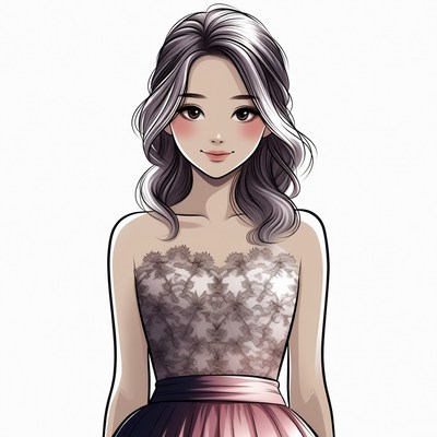 Asian woman in lace pink dress