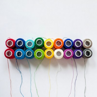 Colorful yarn spools on white background