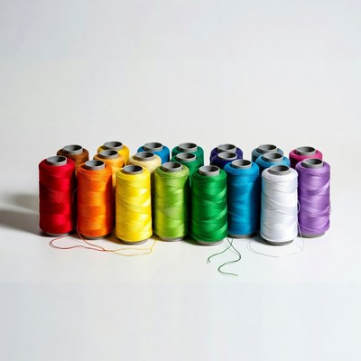 Colorful Thread Spools on White Background