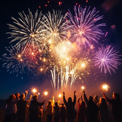 Group watching fireworks display