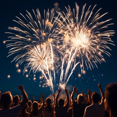 Crowd cheering at fireworks display