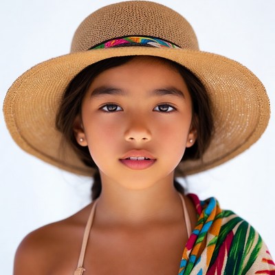 Asian girl wearing straw hat