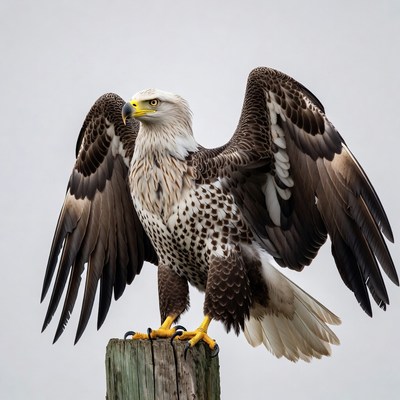 Bald Eagle Perched on Wooden Post
