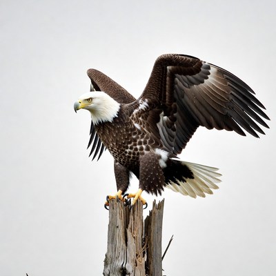 Bald eagle perched on stump