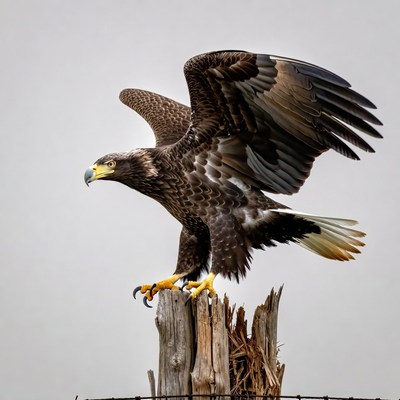 Bald Eagle Perched on Wooden Post