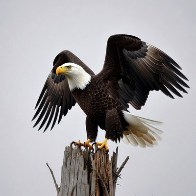 Bald eagle perched on stump