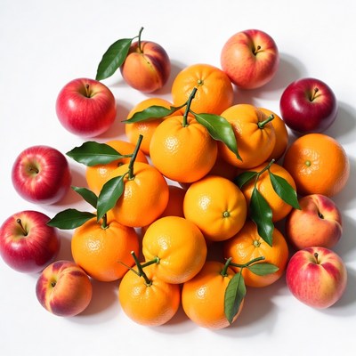 Fresh Oranges and Apples on White