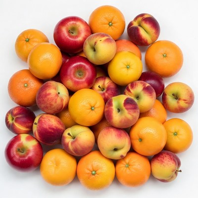 Mixed Oranges Apples Peaches Pile