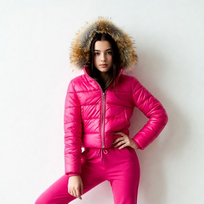 Girl in pink fur hood jacket