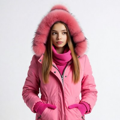 Girl in pink fur hood jacket