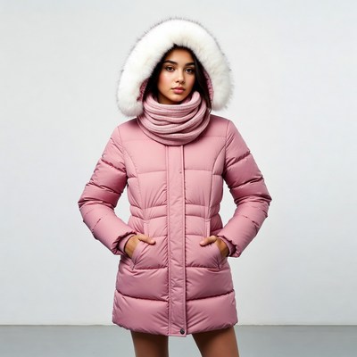 Woman in pink fur hood jacket