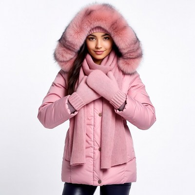 Asian woman in pink fur hood jacket