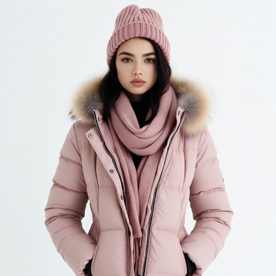Asian woman in pink puffer jacket