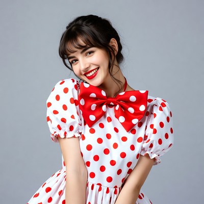 Woman in polka dot dress with big bow