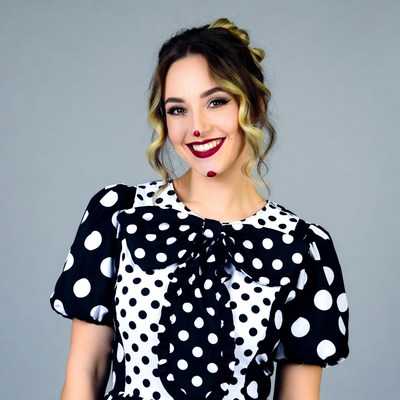 Woman in polka dot dress smiling