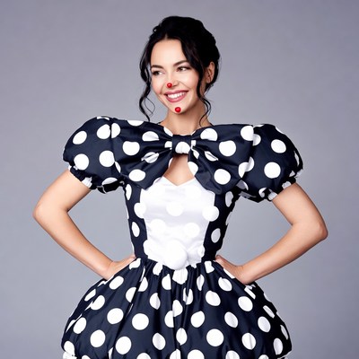 Woman in polka dot clown costume