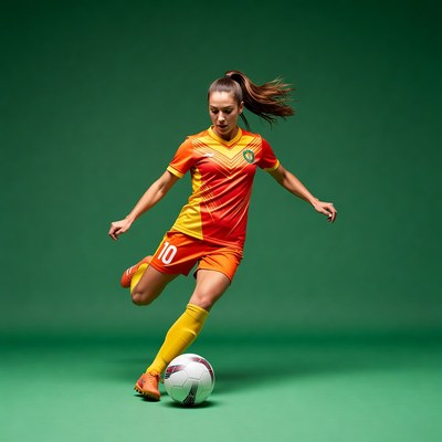 Woman kicking soccer ball