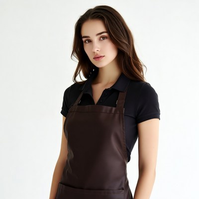Woman wearing brown apron