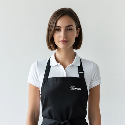 Barista woman in black apron