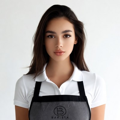 Barista woman in white shirt and apron