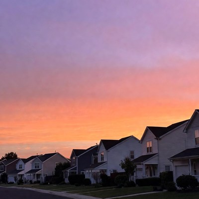 Suburban houses at sunset