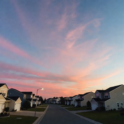 Suburban Houses at Sunset