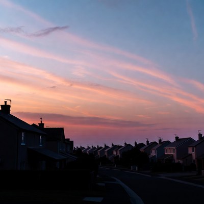 Row of houses at sunset