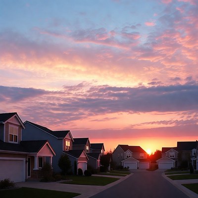 Suburban Houses at Sunset
