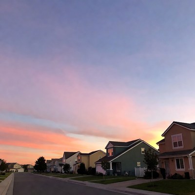 Colorful Suburban Houses at Sunset