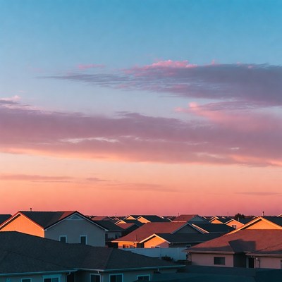 Suburban Houses at Sunset