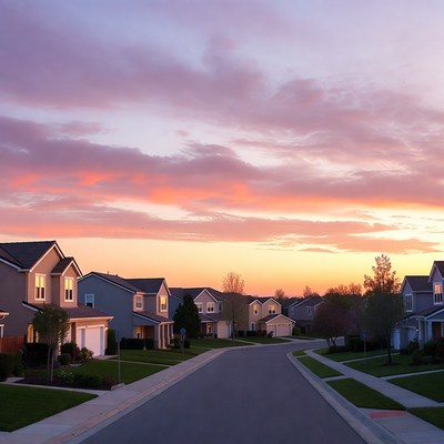 Suburban Houses at Sunset