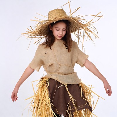 Girl in straw scarecrow costume