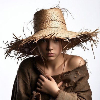 Girl wearing wide-brim straw hat