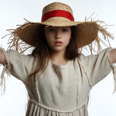 Girl wearing large straw hat