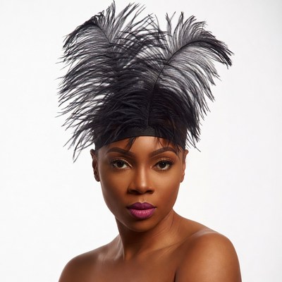 African-American woman with black feather headband