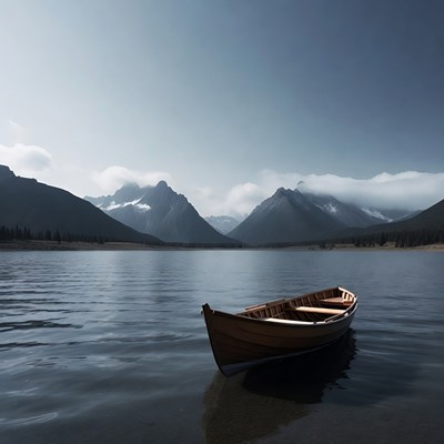 Wooden Boat on Mountain Lake