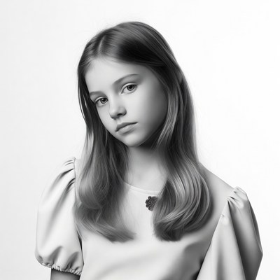 Young girl in puffy sleeve dress