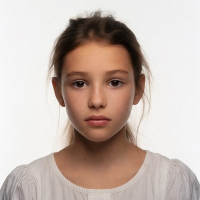 Young girl with ponytail on white background
