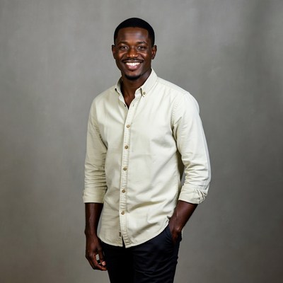 Smiling African man in beige shirt