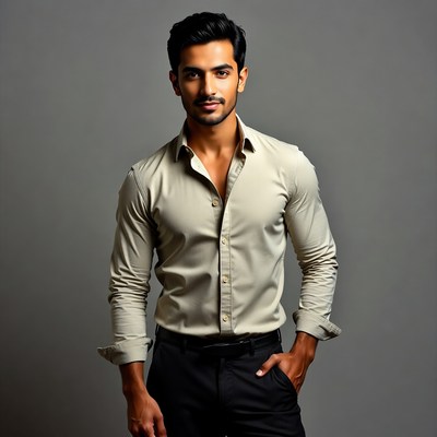 Handsome man in beige shirt