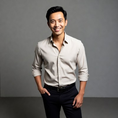 Asian man smiling with hands in pockets