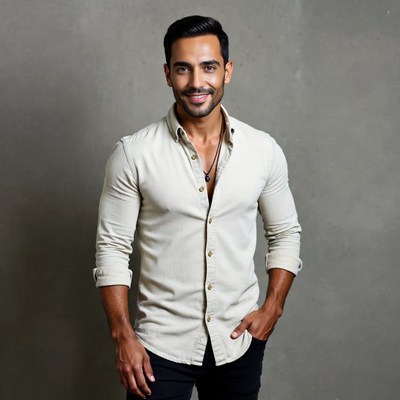 Handsome man smiling with hands in pockets