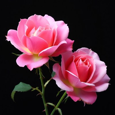 Two Pink Roses on Black Background