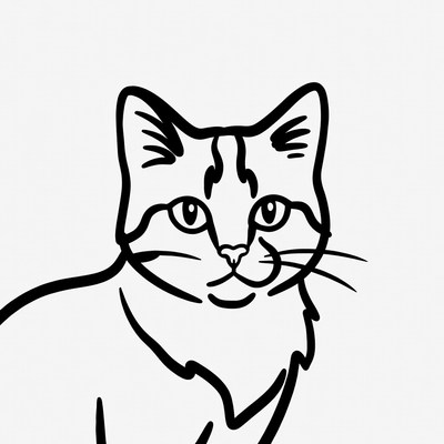 Black line drawing cat face