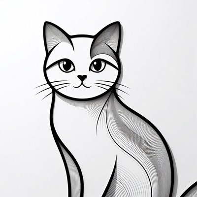 Black and white cat illustration