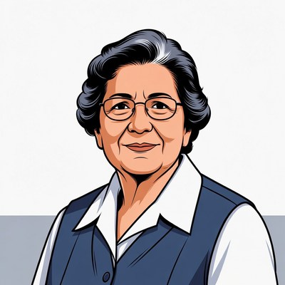 Elderly woman in glasses and vest