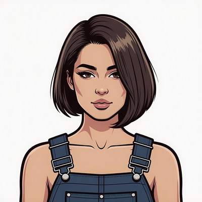 Woman in blue overalls illustration