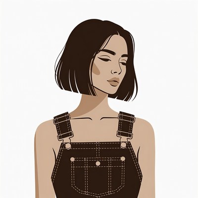 Woman in denim overalls illustration