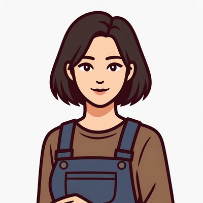 Asian woman in denim overalls illustration