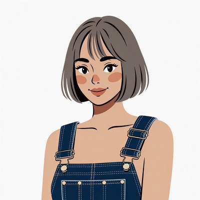 Asian woman in blue overalls illustration